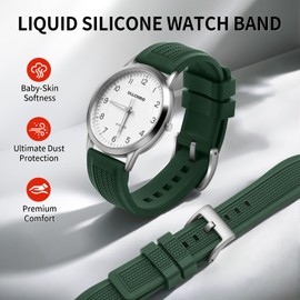 ULLCHRO Watch Strap for Men 20mm Waterproof Dive Watch Band Sport Quick Release 22mm Soft Silicone Replacement Bands (22mm, Dark Green)