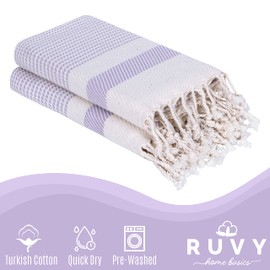 Ruvy Home Basics - Juego de 2 toallas de mano turcas para baño, 18 x 40 pulgadas, algodón, toallas de mano de baño y toallas de mano decorativas para baño, toallas de cocina, paños de cocina, té, yoga, cara, gimnasio, lavanda