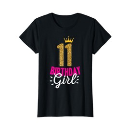 11th Birthday Girl Crown Cute Gift T-Shirt, black