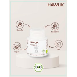HAWLIK 40-Plus Bio Vitalpilzmischung 90 Kapseln, Mit Vitamin C, Kombination aus Reishi, Cordyceps, Shiitake, Agaricus, Natürlicher Anbau, Vegan