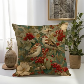 Vintage Bird and Flowers Decorative Throw Pillow Cover William Morris Inspired- Vintage Flower Gift Art Farmhouse Cushion Pillowcase for Sofa Couch Bed Outdoor Living Room Home Decor (Bird 3)