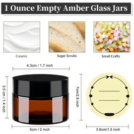 TUZAZO TUZAZO 1 OZ Amber Glass Jars with Lids, 4 Pack Small Round Glass Jars with Inner Liners Empty Cosmetic Containers for Creams, Lotions, Body Butters, Powders