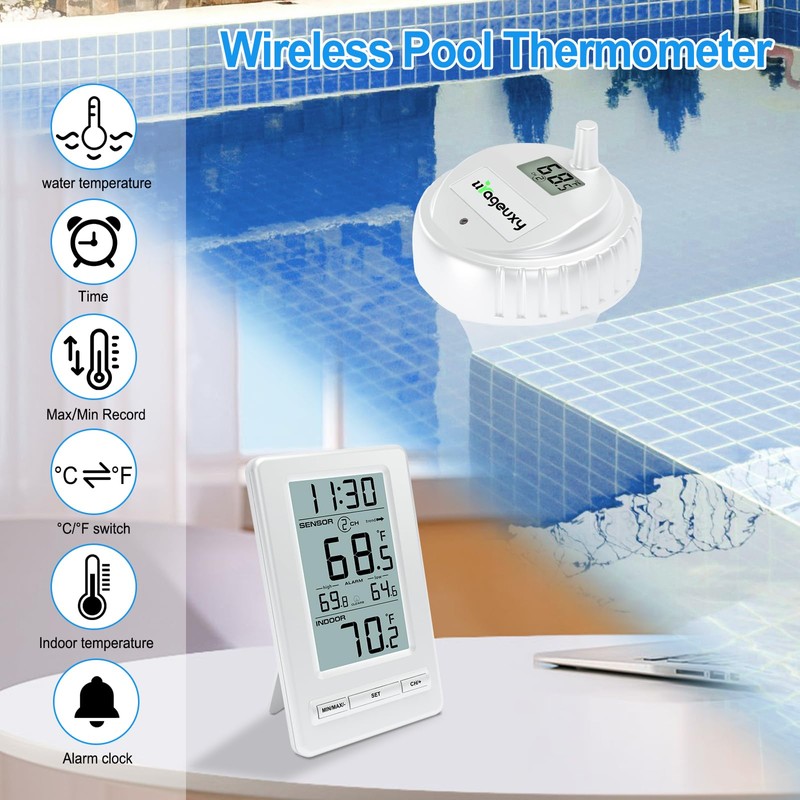 Urageuxy Wireless Digital Pool Thermometer, 328ft Remote Floating Thermometer with