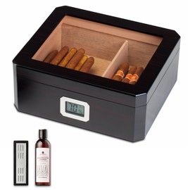 Woodronic Cigar Humidor for 50 Counts with Digital Hygrometer, Crystal Gel Humidifier & Humidor Solution, Spanish Cedar Lined and Divider, Desktop Cigar Box Gift for Men