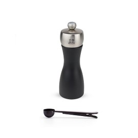 Peugeot Fidji 6 Inch Pepper Mill, Black Matte - With Stainless Steel Spice Scoop & Clip
