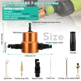 Pack of 7 Sheet Metal Cutters for Cordless Screwdrivers, 360 Degree Adjustable Sheet Metal Cutter, Double Head Sheet Metal Nibper, for Drill Punch, Cutting Tool Double Headed