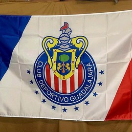 Club Las Chivas of Mexico Soccer Banner Flag, White and Red 3x5 ft Decorative - colors: chivas red, white and blue flag