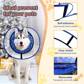 Uaidie Dog Cone Collar with Enhanced Anti-Licking, Inflatable Dog Cone After Surgery, Adjustable Size with Soft Padding for Small Medium Large Dogs - Blue/M+