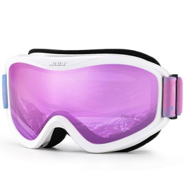JULI Ski Goggle/Snow Snowboard Goggles for Men, Women & Youth - 100% UV Protection Anti-fog Dual Lens(White Frame+18% VLT Pink Len)