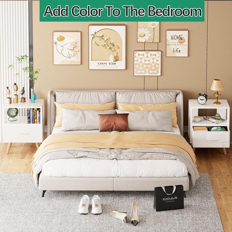 Aenuert Night Stand, White Kids Nightstand with Drawer, Nursery Side
