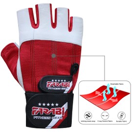 Farabi Weight Lifting Gym training Gloves Real Leather with 4 Way Stretch Mesh Spandex Hook & Loop Closure (Red, Large)