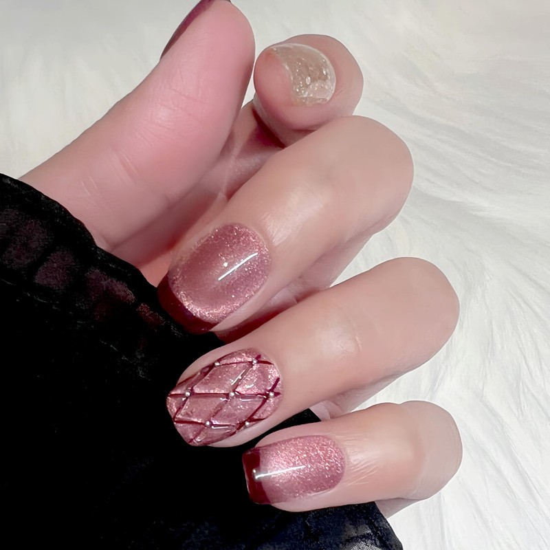 PHYLIN LEAF Uñas Postizas Hechas A Mano, Cuadradas, Cortas, Con