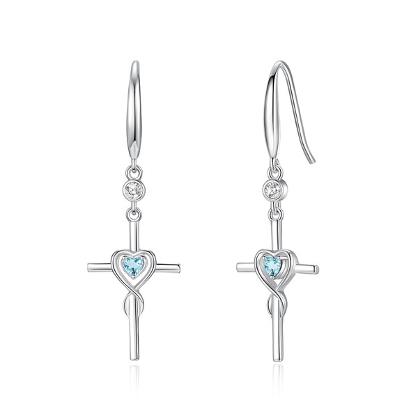 FANCIME Gift for Women Aquamarine Cross Dangle Drop Earrings 925