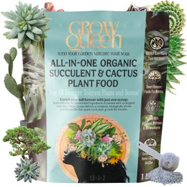 Grow Queen All-In-One Organic Succulent Fertilizer, Cactus Fertilizer, Succulent Plant Food, Bonsai & Cactus Food, 1lb bag = 25 Single Servings, Fast & Slow Release feeds up to 100 plants for 8 months