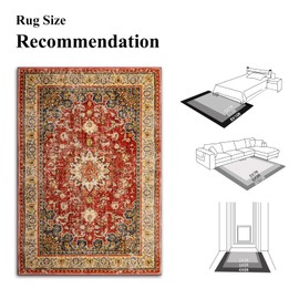 Bairichmat Washable Area Rug,Indoor Vintage Living Room Carpet,Soft,Low Pile,Non Shedding, Easy Clean,Machine Wash,Non Slip Soft Large Rug Bohemian for Bedroom,Entry Throw Carpet Stain Resistance