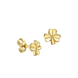 Stud Earrings with Clover Leaf 333 Yellow Gold Earrings for Children and Women, 333 yellow gold