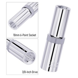 FOCMKEAS 10mm Deep Socket, 3/8 Inch Drive, 6-Point, Metric, Heat Treated CR-V Steel Sockets, Full Polishing, 2.5 Inch Length