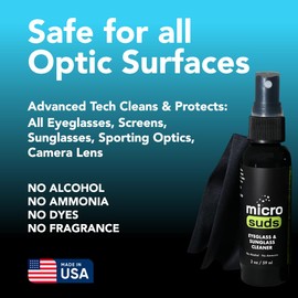 Advanced Eye glass Cleaner Spray Kit | (2x) Glass Cleaner Sprays 2oz & (2x) Glasses Cleaning Cloth | Formula Mitigates Scratches for Eyeglasses, Laptop, Screens | USA MADE (4 piece set)