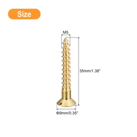sourcing map Brass Wood Screws, 50Pcs M5 x 35mm Slotted Drive Flat Head Self Tapping Screw Countersunk for Woodworking Furniture