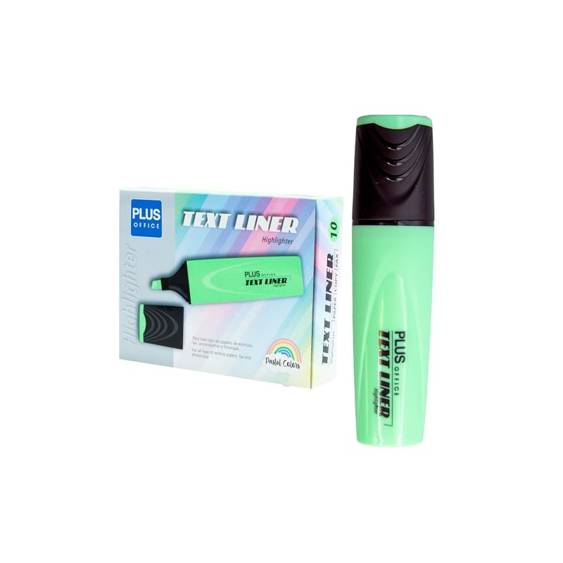 Plus Office Slanted Tip Highlighters - Pack of 10 Water