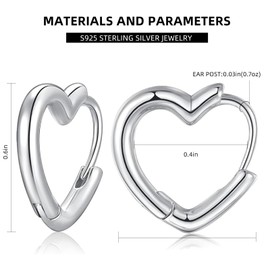 925 Sterling Silver Small Heart Hoop Earrings for Women Teen Girls Minimalist Hoop Trendy Earrings Cute Sweet Love Heart Earrings (Silver)