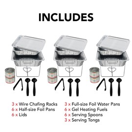 Party Essentials Party Serving Kit Chafing Dish Buffet Tray Food Warmer Set (Rack/pan/Fuel/Utensil), 33-Piece Standard Chrome, Multi Color