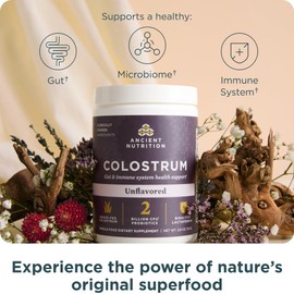 Ancient Nutrition Ancient Nutrition Colostrum Superfood Powder, Grass Fed Bovine Colostrum, Supports Healthy Gut Microbiome and Immune System, Clinically Studied Lactoferrin & Probiotics, Unflavored, 60 Servings