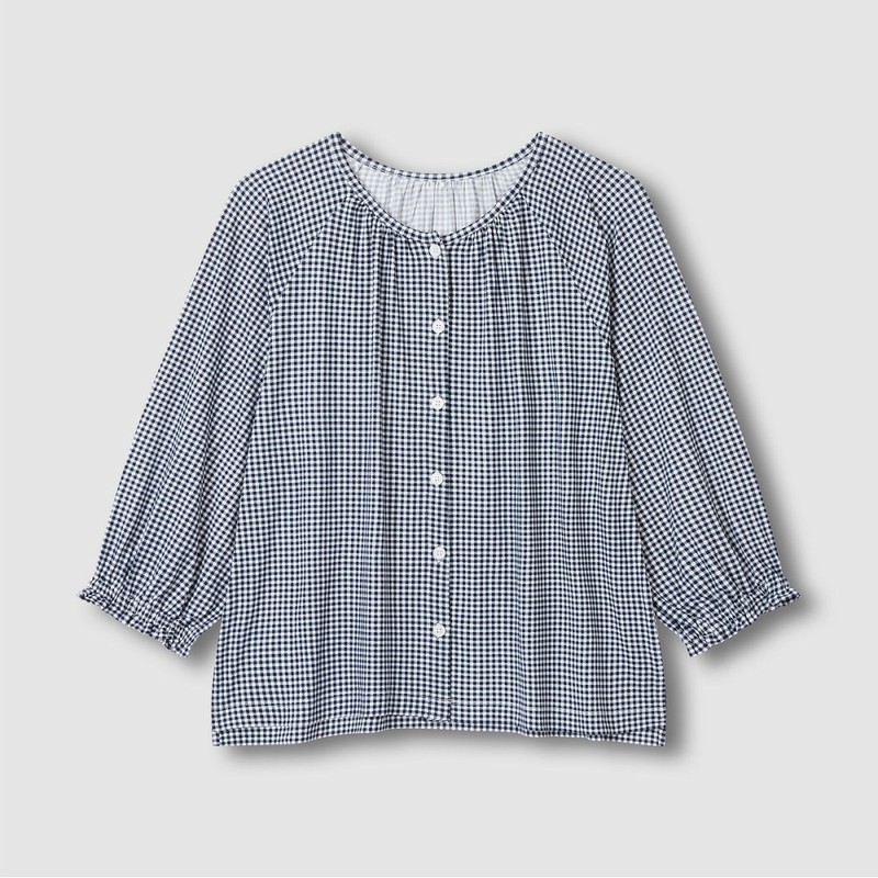 JAJU [JAJU/자주] 여 피치스킨 9부 파자마 세트_라이트 네이비 [JAJU] Women's
