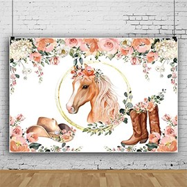Renaiss 2.2 x 1.5 m Horse Birthday Background Western Cowboy Cowgirl Flower Rustic Photography Background Baby Shower Girl Birthday Party Decoration Vinyl Photo Studio Props