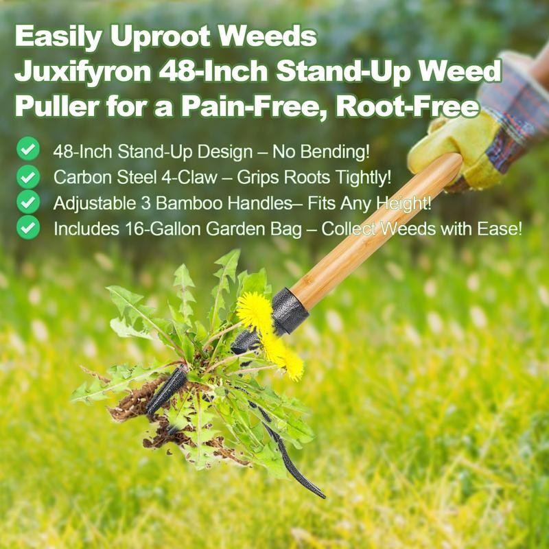 Weed Puller Tool, Stand-Up Weeding Tool with Long Handle,4-Claw Steel