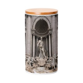 Fabulous Ceramic Pot with Lid Bamboo - View of Rome Italy Trevi Fountain World Heritage - 30 oz - Kitchen Utensils Pot