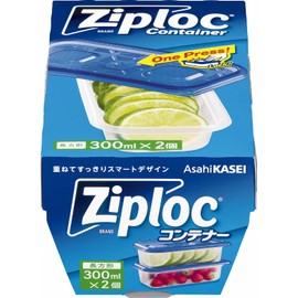 Asahi Kasei Home Products Ziploc Container, Storage Container, Rectangular, 10.1 fl oz (300 ml), Pack of 2