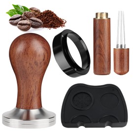 Coffee Tamper 58 mm Espresso, WDT Tool Espresso and Tamper Mat with 6 0.4 mm Thick Stainless Steel Espresso Needle, Dosing Funnel for Barista and Coffee Lovers