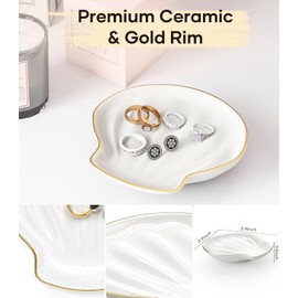 immaculife Jewelry Organizer and Storage Tray – Elegant Small Ceramic Jewelry Dish Jewelry Organizer Dish for Rings & Necklaces Necklace Holder Tray Ring Holder Small Jewelry Dish White Shell
