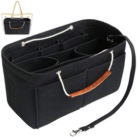D.DUO Tote Organizer Insert, Purse Insert for Handbags, Tote Bag Organizer with 11 Pockets, Suitable for Neverful for Speedy for Carryall for Birkin and More (Black, M)