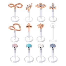 Mayhoop Lip Piercing Set, Bioflex Flexible Acrylic, Labret / Monroe Stud Piercing, Tragus / Helix / Ear Piercing, 6 mm / 8 mm