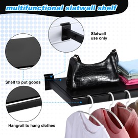 Blulu 4 Pack Slatwall Shelf, 23. 6x11. 8 Inch Wooden Wall Shelves with Metal Rectangular Tubing U Shaped Hanger Slatwall Shelving Organizer Accessories for Home Retail Display (Black)