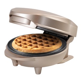 Bestron Mini Waffle Iron for Classic Waffles, Small Waffle Maker with Non-Stick Coating, for Children's Birthdays, Family Parties, Easter or Christmas, Satin Collection, Colour: Light Beige