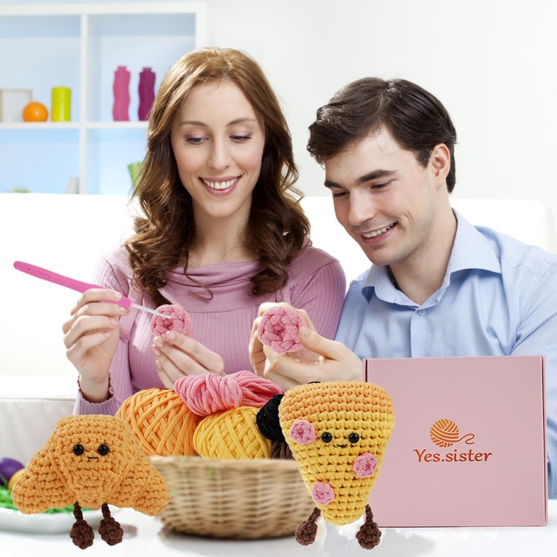 Crochet Kit, Beginner Pizza and Croissant Crochet Kit, Complete Amigurumi
