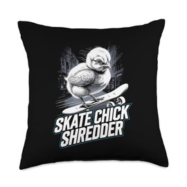 Skating Baby Chicks Skate with Skateboard Cute Skateboarding Throw Pillow