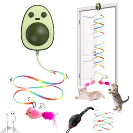 PANRIO Interactive Cat Toys for Indoor Cats,Electric Flying Bird & Mouse Wand Teaser, Automatic Hanging Door Frame Chase/Hunt/Exercise Stimulate Feather Cat Toy for Bored Indoor Adult & Kitten