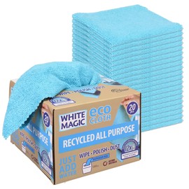White Magic Recycled All Purpose Eco Cloth, 20-Pieces Set, Dispenser Box Design, Machine Washable up to 50 Times, Made from Recycled Materials, 30 x 30cm