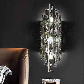 Kaiyuan Crystal Modern Wall Sconces, Smoky Gray Wall Light Fixture for Luxury Indoor, K9 Vanity Wall Lighting for Bedside Bedroom Bathroom Living Room Doorway