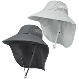 2 Pack Kids Sun Hat UPF50+ Summer Beach Play Sun Protection Hats with Neck Flap for Ages 5~14 Girls Boys, Dark Grey＆light Grey, One Size