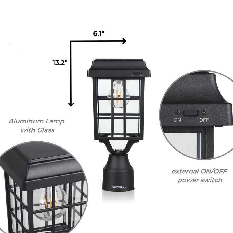 Kemeco ST4329Q-A Solar Post Light Squared Frame Exterior Waterproof Led