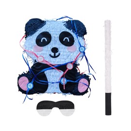 Panda Piñatas for Birthday Party Hand Made Animal Piñata Party Supplies Piñata Bundle with Blindfold and Bat (17" x 14" x 4")