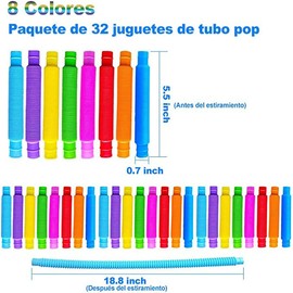 KOUQIYA 32 Mini Ttubos Sensoriales,Pop Tube Sensor Fidget Toy para Niños y Adultos,Colorido Kit de Tubo Estirable,Tubos para Reventar,Juguetes Educativos Sensoriales,Regalos de Navideño para Niños