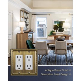 ZILLSEA 2 Gang Decorator Wall Plates, Metal Outlet Cover Plates, Sunken Pearls Electrical Outlet Covers for Receptacles, Dimmer Switches, GFCI, Antique Brass, 2 Pack, 4.96''*4.88'', Midsize