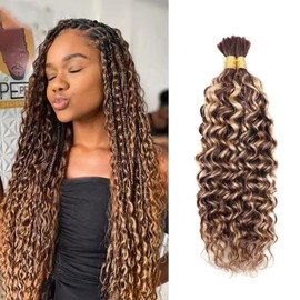 DaiMer Ombre Human Braiding Hair 20Inch Water Wave Bulk Human Hair for Braiding 2 Bundles/Pack 100g Brazilian 100% Unprocessed Bilk Human Hair Honey Blonde Braiding Hair for Boho Braids (4/27)