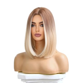 Peluca Recta, Peluca Completa Resistente Al Calor, Longitud de los Hombros Gradual Mezcla de Colores Resaltar Bob Peluca Cabello Falso Corto para Mujeres Uso Diario